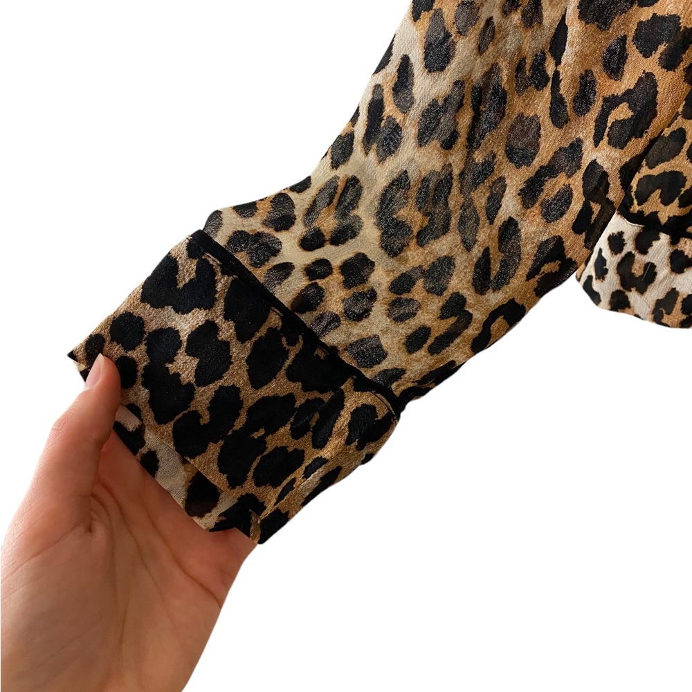 GANNI Leopard Print Georgette Long Sleeve Blouse - Picture 12 of 15